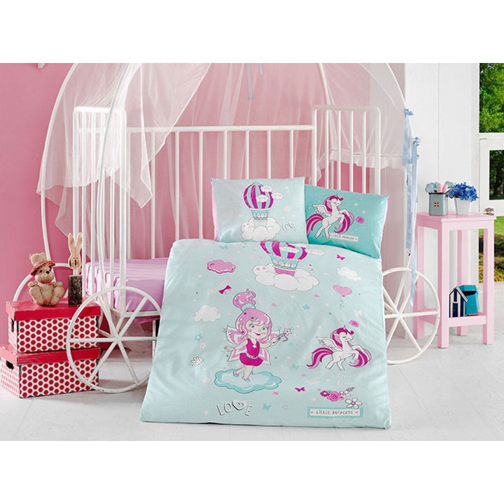 Lenjerie de pat pentru patut bebe, Clasy, Little Princess, Bumbac 100%, 4 piese