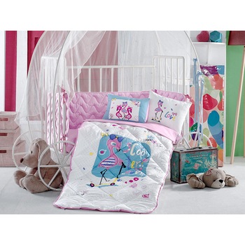 Set Complet Lenjerie pentru patut bebe, 6 Piese, Clasy, model Domina Roz , Bumbac 100% Set Complet Lenjerie pentru patut bebe, 6 Piese, Clasy, model Domina Roz , Bumbac 100%