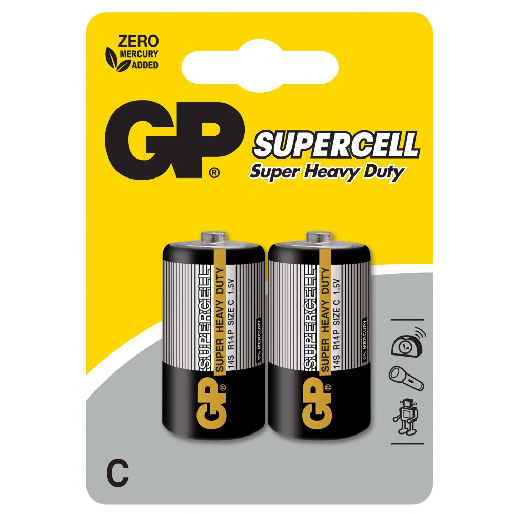 Цинк карбонова батерия GP 14S-S2 Powercell, R14, 2 бр. в опаковка ...