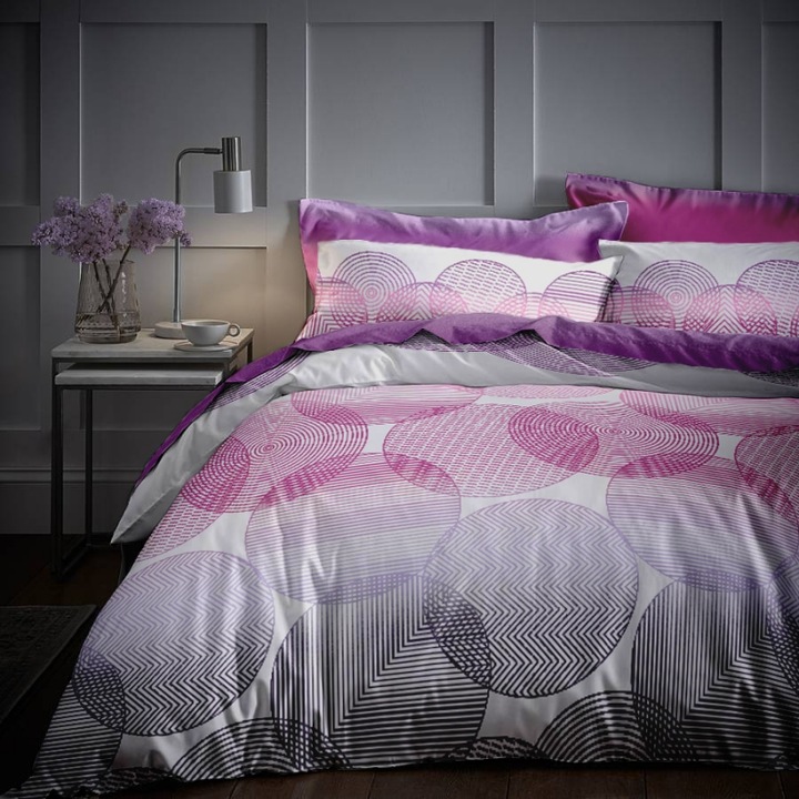 Lenjerie de pat Dormisete Nirvana PurpleX 200x220 / 50x70, bumbac 100%, pentru pat 2 persoane, cearceaf mov deschis, 4 piese