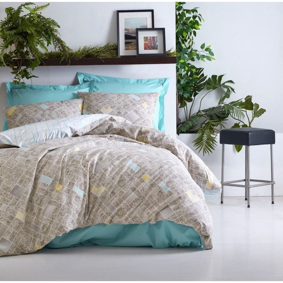 Lenjerie pat dublu, bumbac 100% ranforce, 4 piese, Cotton Box, Dotted - Turquoise