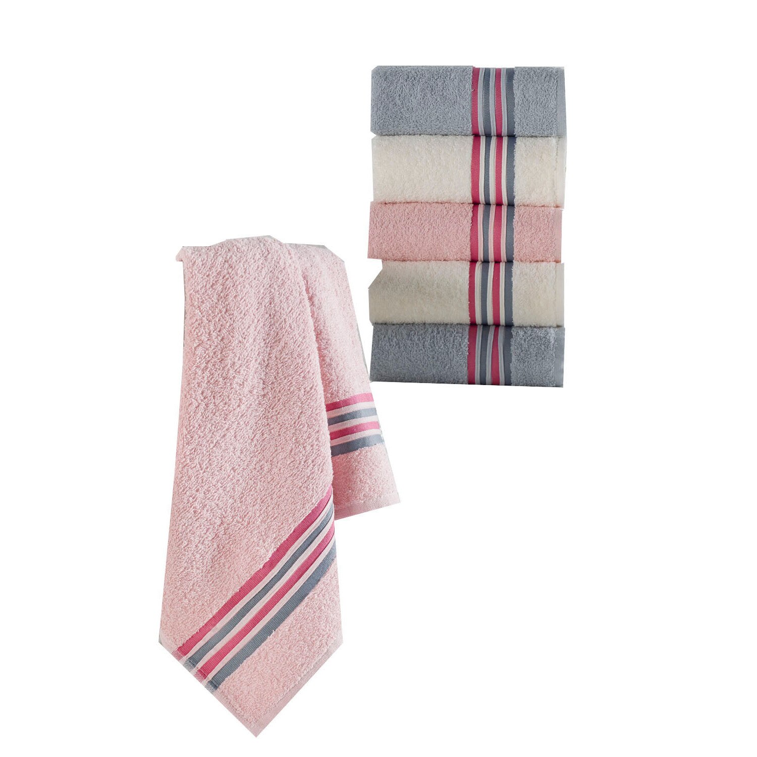 Set 6 prosoape bumbac 100%, Eponj Home, 50x85 cm, Perde Gri