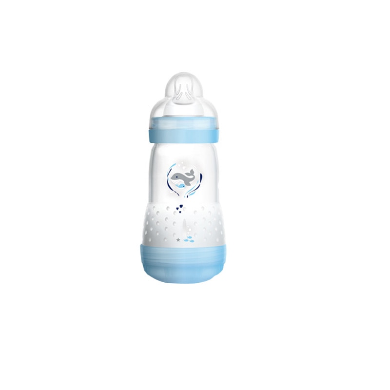 Biberon din polipropilena cu tetina din silicon 260 ml MAM 391194AL, Albastru 2+ luni