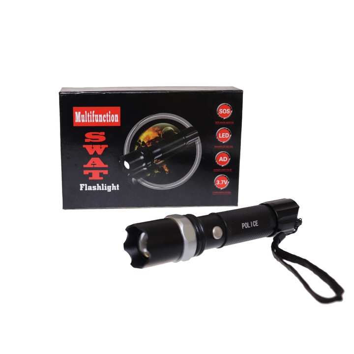 Lanterna led swat 3W police, metalica, reincarcabila cu Acumulator