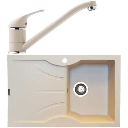 Pachet Chiuveta + Baterie bucatarie Maidsinks by Pyramis AENOS, 780x500mm, adancime 175mm, orientarea cuvei pe dreapta, montare pe blat, Bej