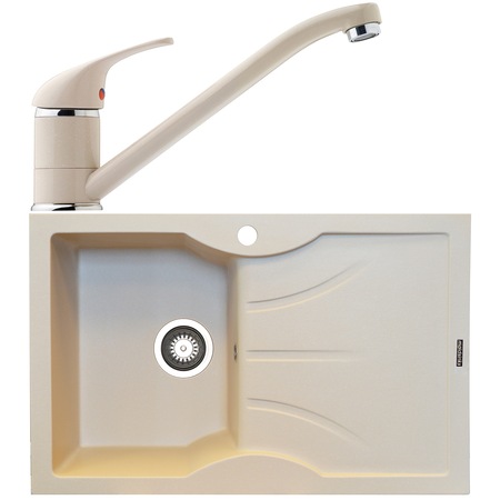 Set chiuveta + baterie de bucatarie Maidsinks by Pyramis AENOS, 780x500mm, adancime 175mm, orientarea cuvei pe stanga, Bej
