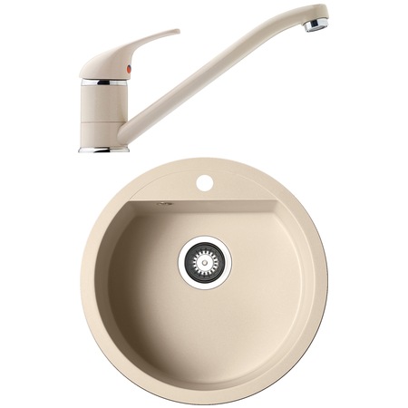 Set chiuveta + baterie de bucataria Maidsinks by Pyramis Ostria, 510mm, 1 cuva, adancime 175mm, montare pe blat, Bej