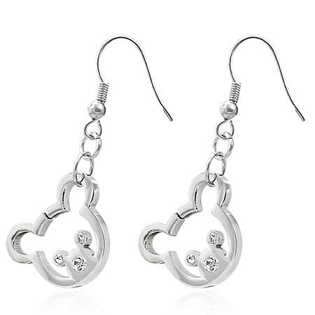 Cercei otel inox cu ursuleti si zirconii albe - BeSpecial 2383, 3, Alb