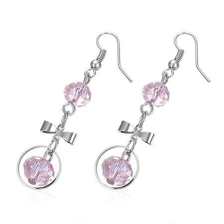 Cercei fantezie cu fundite si margele roz - BeSpecial 2406, 3,5, Roz