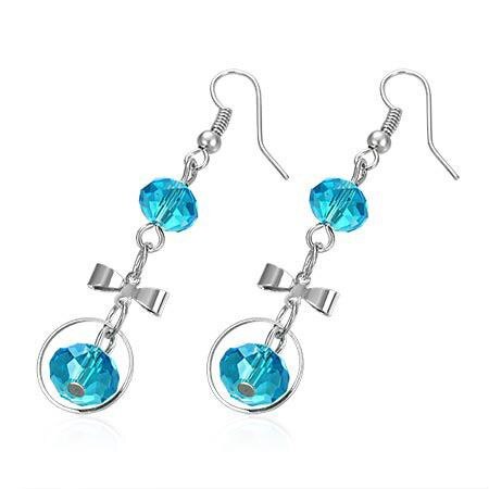 Cercei fantezie cu fundite si margele bleu - BeSpecial 2407, 3,5, Albastru