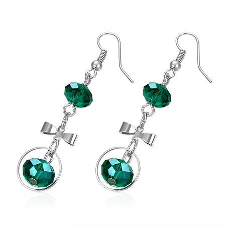 Cercei fantezie cu fundite si margele verzi - BeSpecial 3124, 3,5, Verde