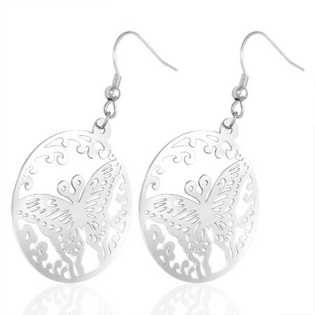 Cercei otel eleganti lucrati in filigran cu fluturasi Argintiu - BeSpecial