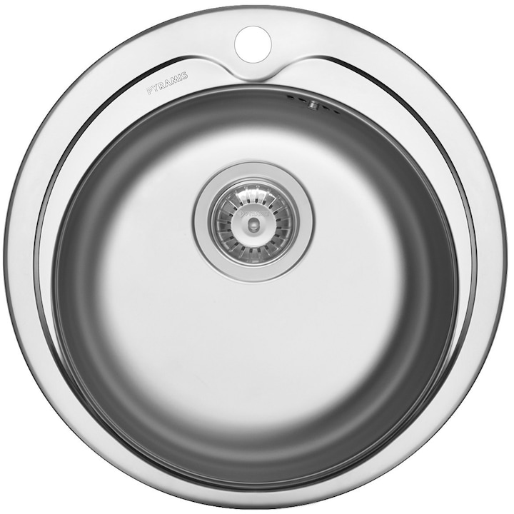 Мивка за кухня Pyramis Ciclo, 485 мм, 1 корито, Дълбочина 160 мм, Лъскаво покритие, Инокс 18/10, Мониране на плот