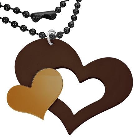 Colier cu inimioare maro si lantisor negru model militar - BeSpecial 2323, 73, Maro