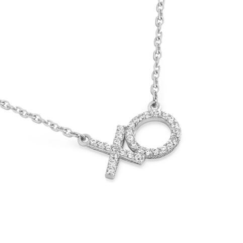 Colier cu X si 0 din argint 925 rodiat cu zirconii - BeSpecial 2550, 45, Alb
