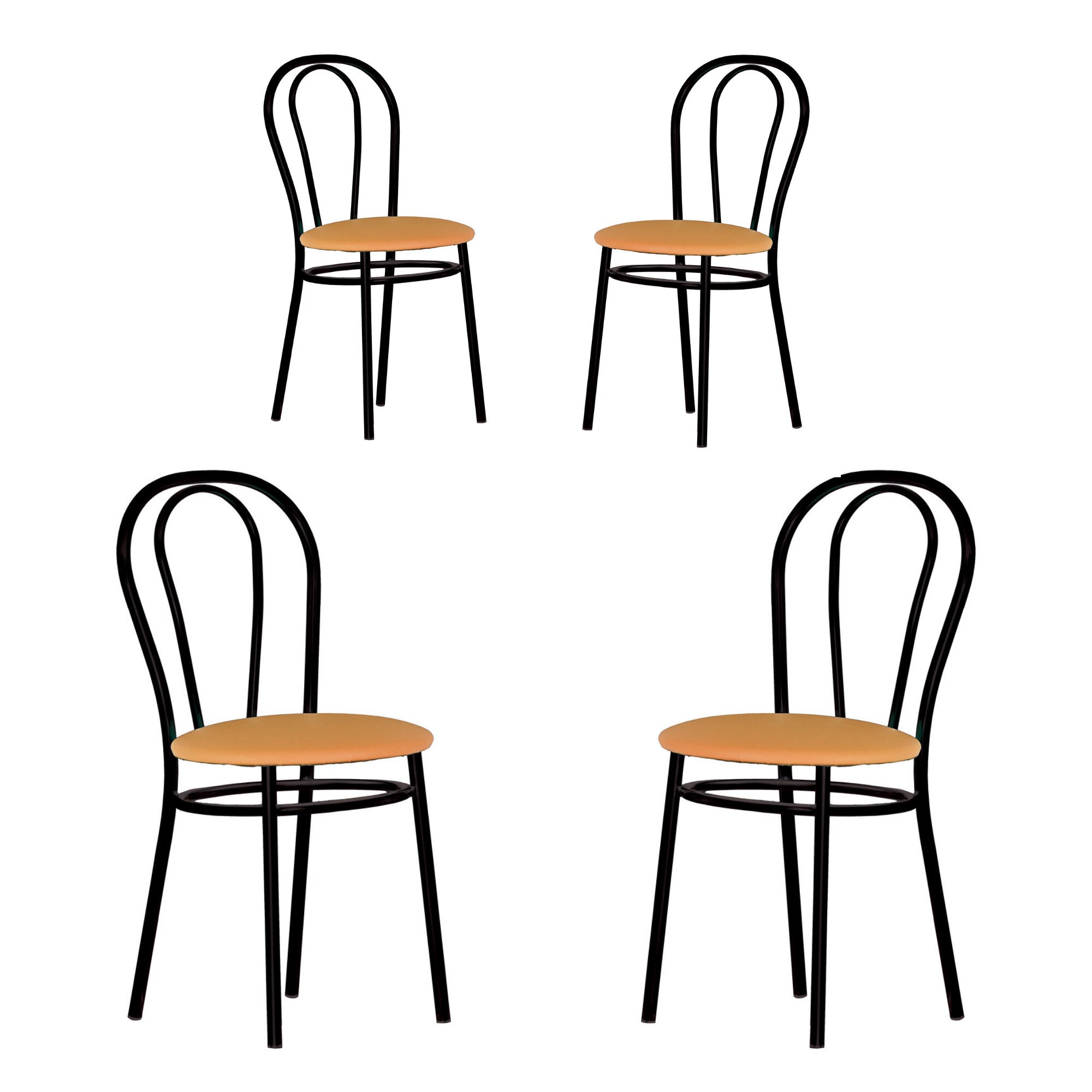 Set 4 scaune bucatarie TULIPAN Black, Ocru piele ecologica