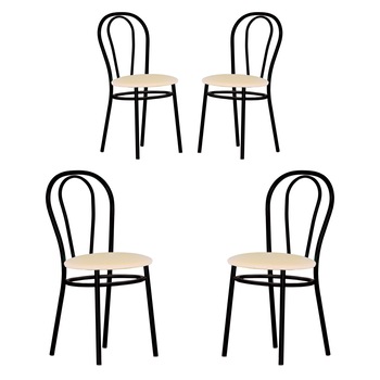 Set 4 scaune dining Tulipan, cadru negru, piele ecologica, crem