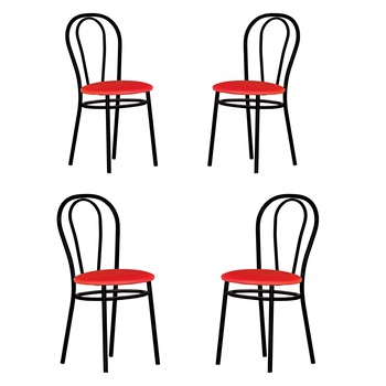 Set 4 scaune bucatarie TULIPAN Black, Rosu piele ecologica
