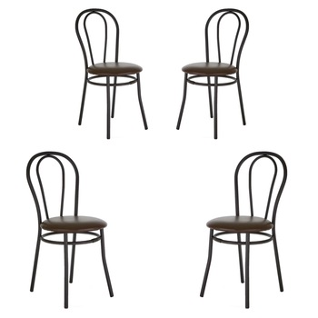 Set 4 scaune dining Tulipan, cadru negru, piele ecologica, wenge