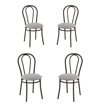 Set 4 scaune dining Tulipan, cadru negru, piele ecologica, gri