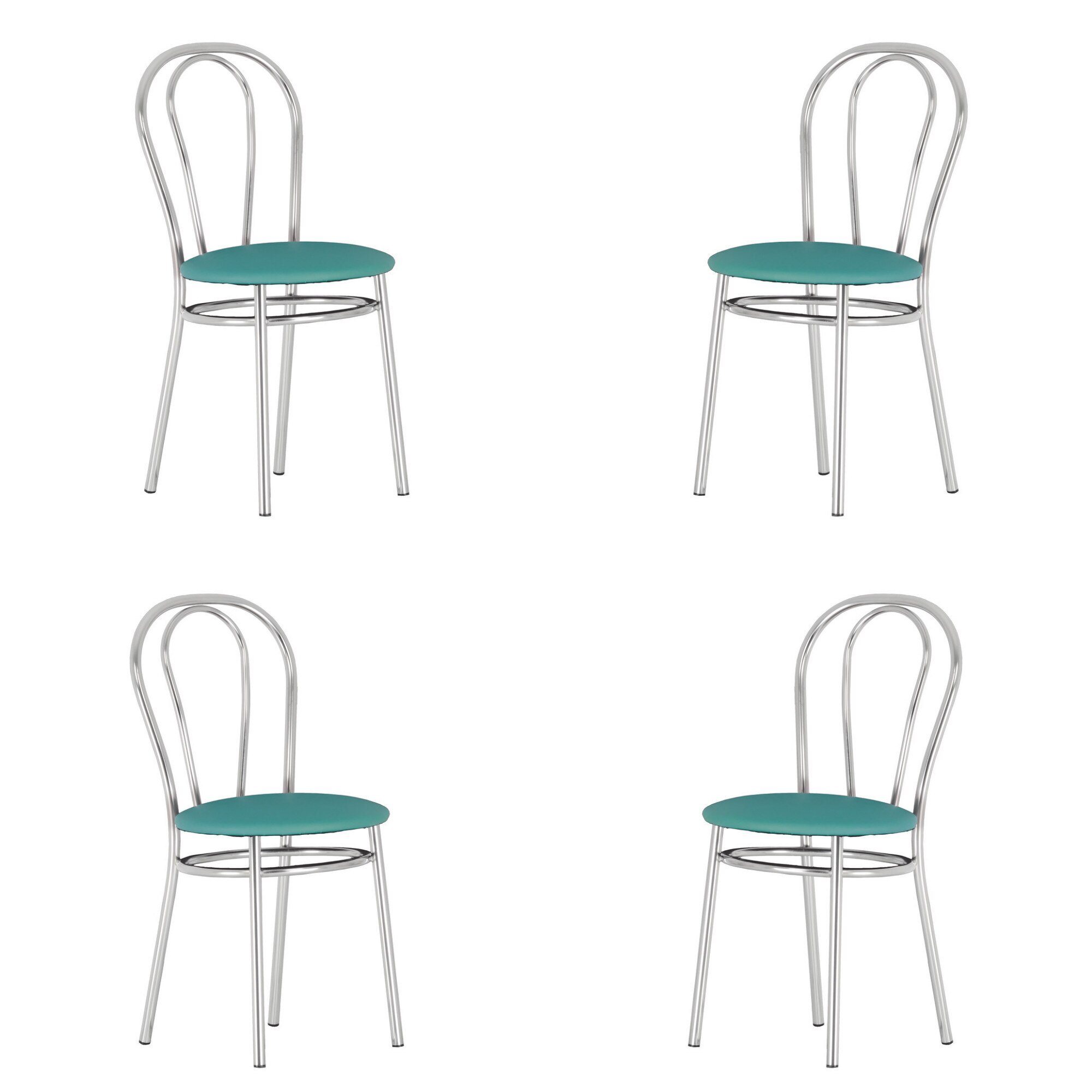 Set 4 scaune dining Tulipan, cadru cromat, piele ecologica, turcoaz