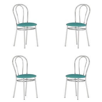 Set 4 scaune dining Tulipan, cadru cromat, piele ecologica, turcoaz