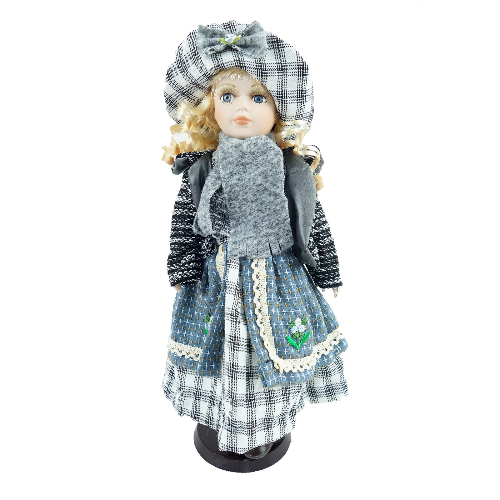 Papusa de colectie, Portelan, Vintage, albastru deschis, 40 cm