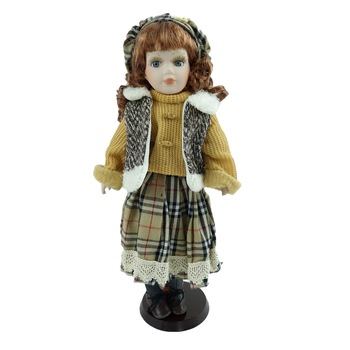 Papusa de colectie, Portelan, Vintage, mustariu, 40 cm Papusa de colectie, Portelan, Vintage, mustariu, 40 cm