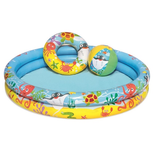 Piscina BestWay Gonflabila cu 2 Inele, Colac si Minge Gonflabila