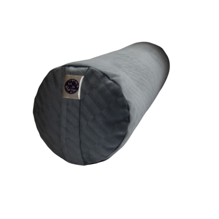 Perna cilindrica din catifea gri inchidere cu fermoar 63 cm x 18 cm