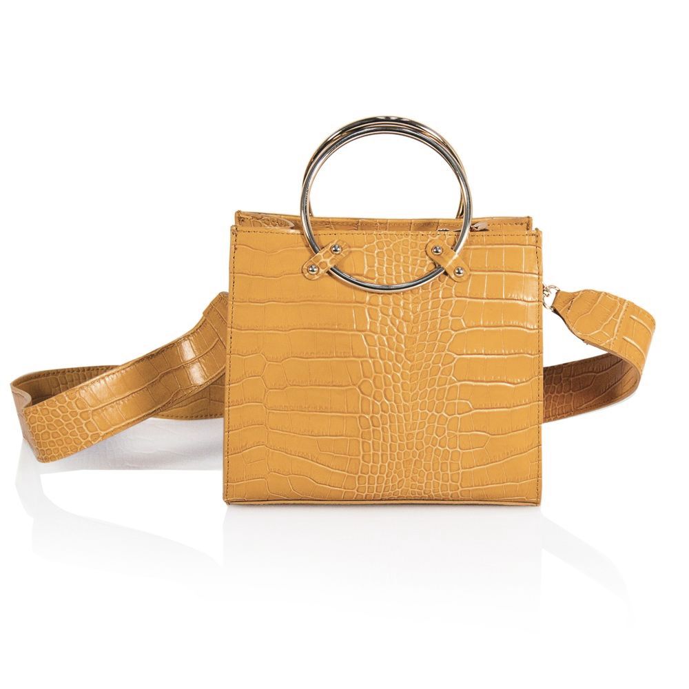 Geanta eleganta Emilio Masi, maner de metal, piele croco 66C014 B,galben mustar