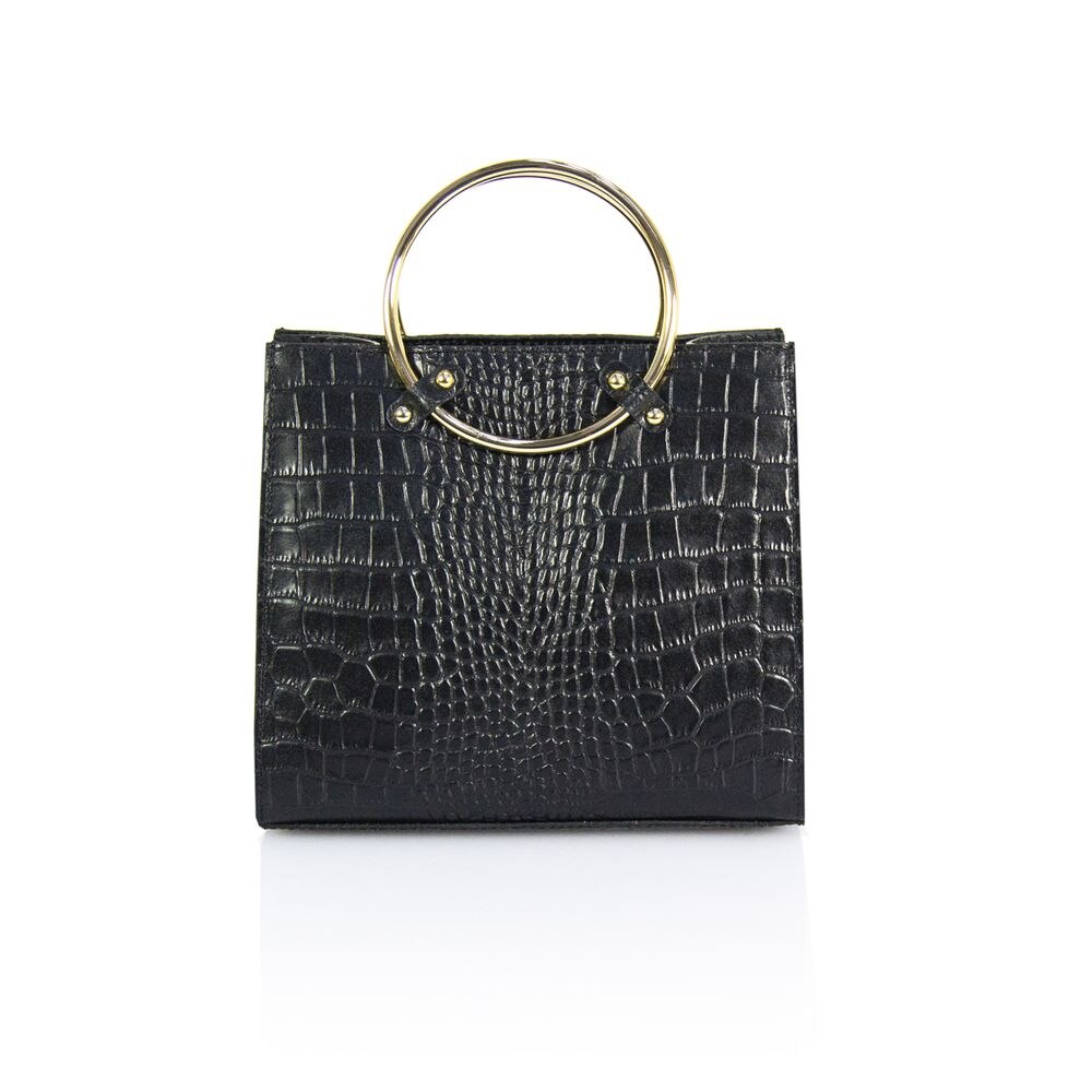 Geanta eleganta Emilio Masi, maner de metal, piele croco 66C014,negru