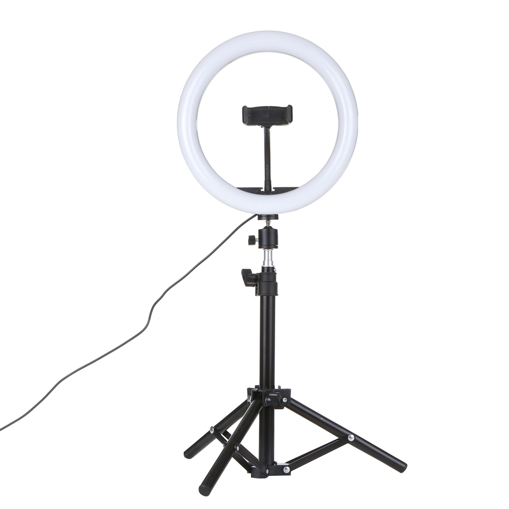 Lampa cu suport pentru selfie Anself, DC5V, 7W, USB, Rotire la 360°, Inaltime ajustabila, Negru/Alb