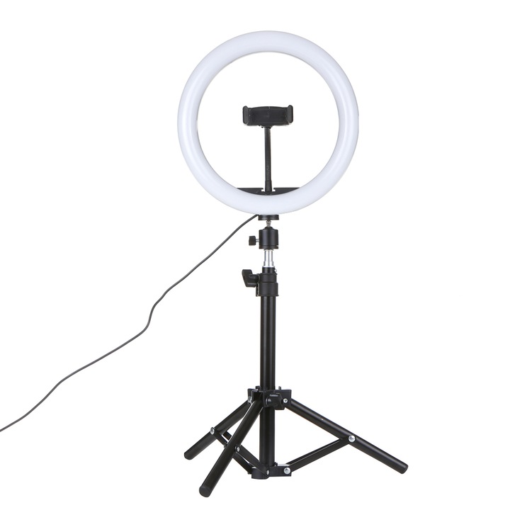 Anself szelfi állólámpa, DC5V, 7W, USB, 360°-ban elforgatható, állítható magasságú, fekete/fehér