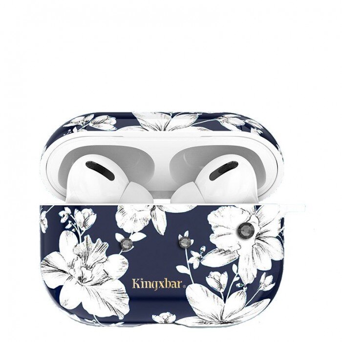 Husa Protectie Kingxbar, Cristale Swarovski, AirPods Pro, Albastru