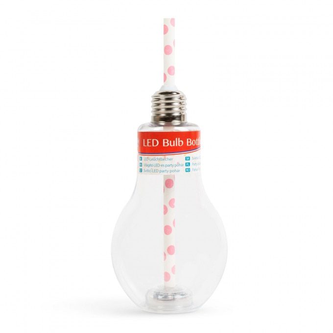 Pahar Party cu LED multicolor, model bec, cu pai din hartie, 400 ml, Ø15 x 76 mm, transparent