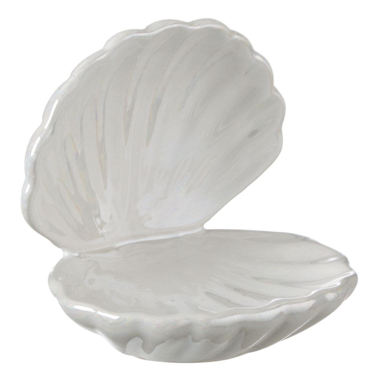 Savoniera alba din ceramica in forma de scoica, DecorCasa, 11 x 9 x 11 cm