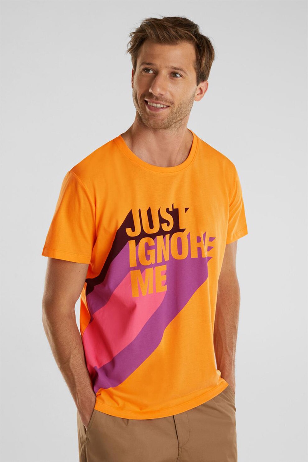 EDC by Esprit, Tricou din bumbac organic cu imprimeu text si decolteu la baza gatului, Oranj/Negru