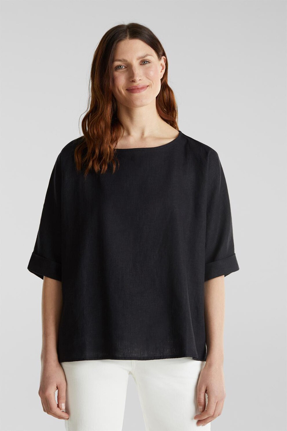 Esprit, Bluza lejera din amestec de in, Negru, S