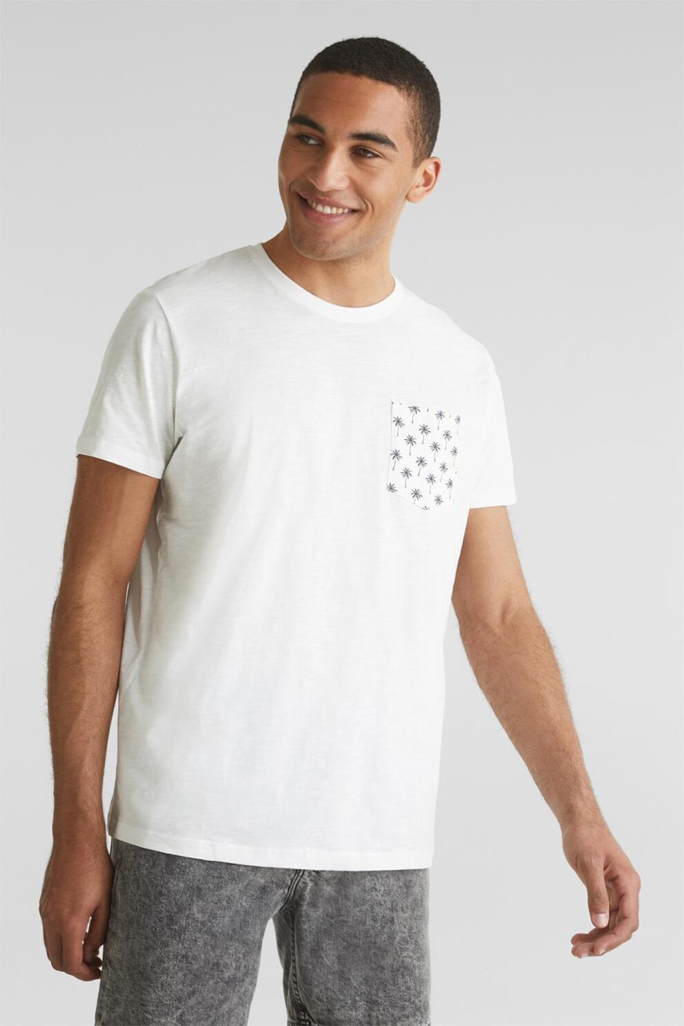 EDC by Esprit, Tricou din bumbac organic cu buzunar pe piept, Alb