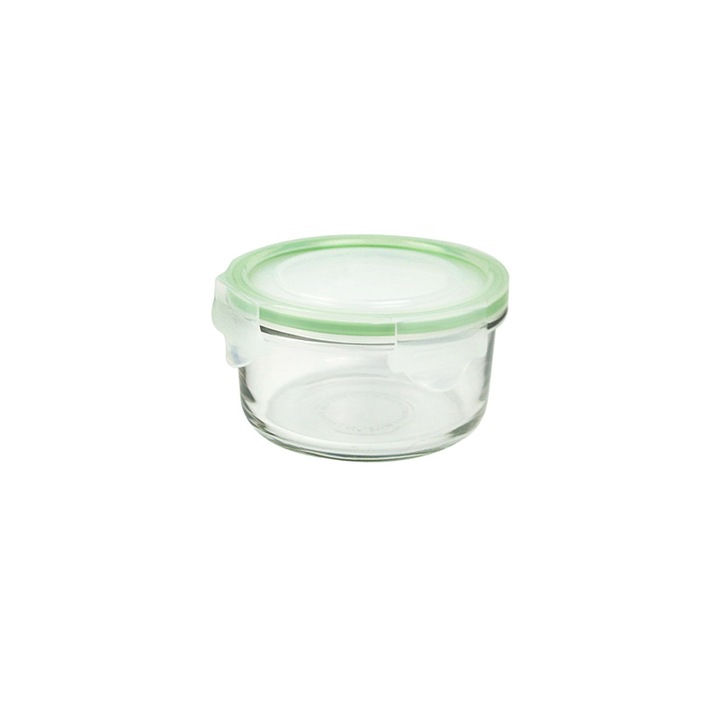 Caserola rotunda din sticla Glasslock, capac plastic, 370 ml, Ø 12 x 6.5 cm
