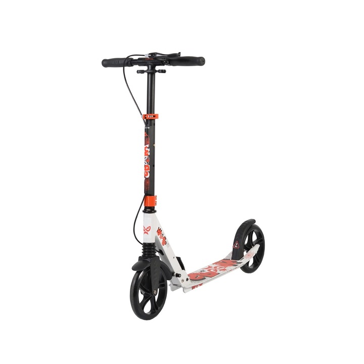Alumínium robogó NOVOKIDS™ Spooky Scooter, Kézifék, Maximum 100 kg, Super Brake funkció, Állítható magasságú fogantyú, Kerékátmérő 200 mm, Fehér