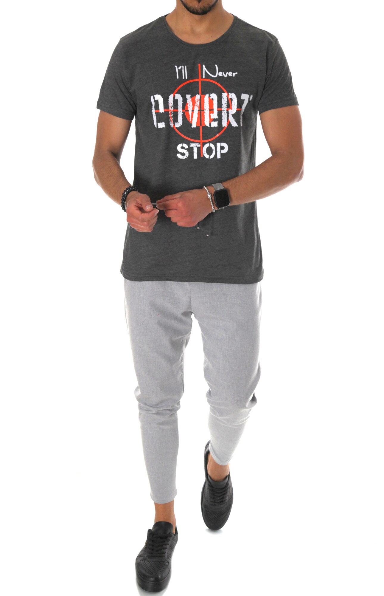 Tricou, model pentru barbati, slim fit, Convert stop, Gri