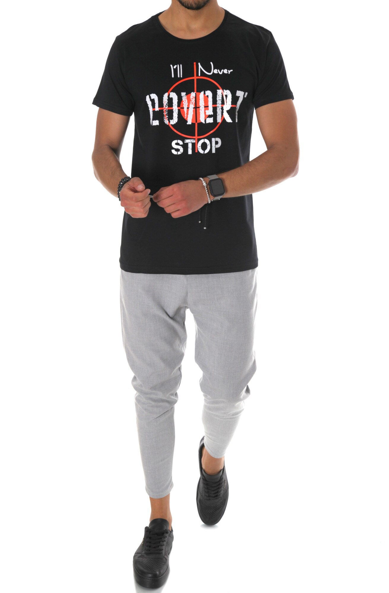 Tricou, model pentru barbati, slim fit, Convert stop, Negru