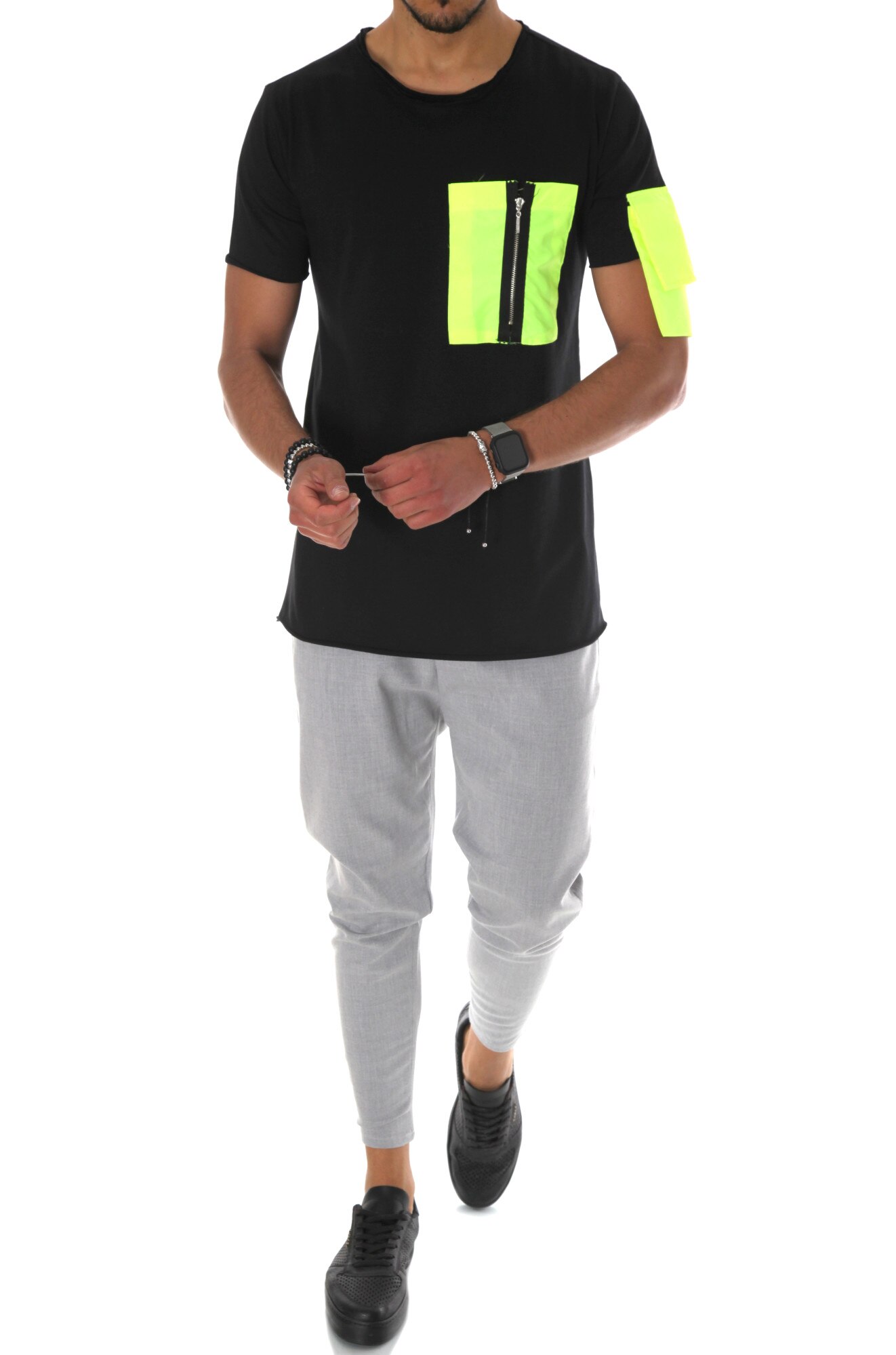 Tricou A9921, model pentru barbati, slim fit, negru, Negru