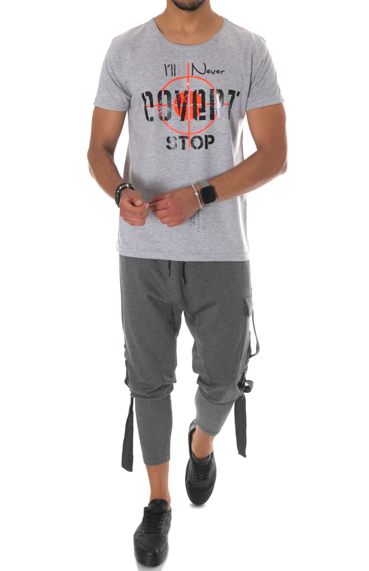 Tricou A9960, model pentru barbati, slim fit, gri deschis