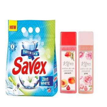 Pachet Parfum rufe Kifra Pink 200 ml+ Kifra Peach 200 ml+ Detergent rufe Savex 2 kg Pachet Parfum rufe Kifra Pink 200 ml+ Kifra Peach 200 ml+ Detergent rufe Savex 2 kg