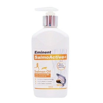Ulei de somon Eminent Salmoactive+, cu coenzima Q10 & ulei de cocos, 500ml Ulei de somon Eminent Salmoactive+, cu coenzima Q10 & ulei de cocos, 500ml
