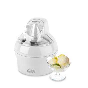 Aparat de preparat inghetata Nemox, Dolce Vita 1.1L, bol din otel inoxidabil, compact, usor de folosit, precongelare bol, 30 min timp preparare, capac transparent, alb Aparat de preparat inghetata Nemox, Dolce Vita 1.1L, bol din otel inoxidabil, compact, usor de folosit, precongelare bol, 30 min timp preparare, capac transparent, alb