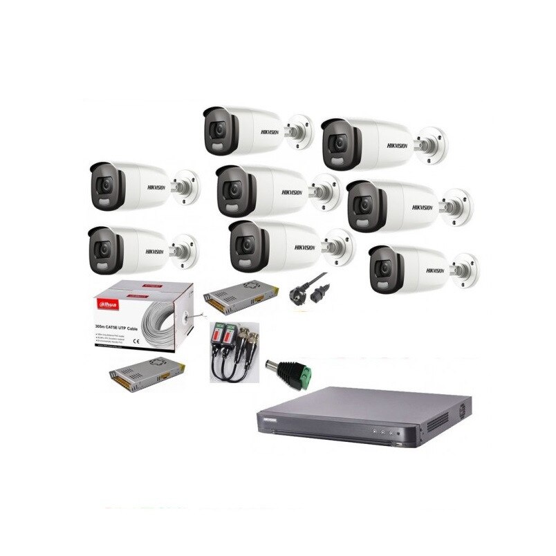 Kit supraveghere profesional Hikvision cu 8 camere 2mp Color Vu cu IR 40m (color noapte ) , accesorii incluse
